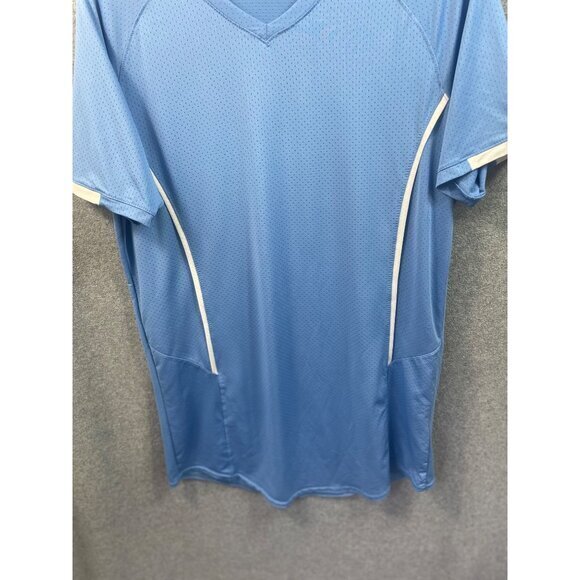 Blue Athletic Activewear V-Neck T-Shirt White Trim Short Sleeve - Picture 3 of 10